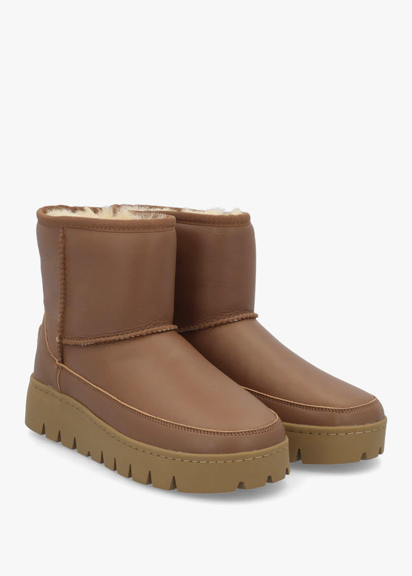 Class Tan Leather Platform Ankle Boots