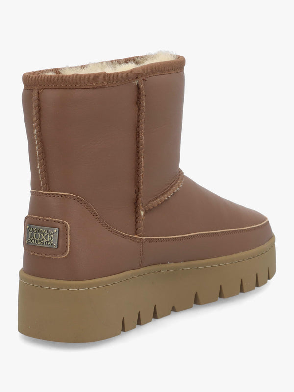 Class Tan Leather Platform Ankle Boots