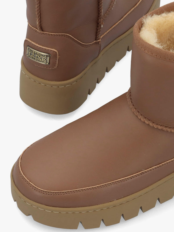 Class Tan Leather Platform Ankle Boots
