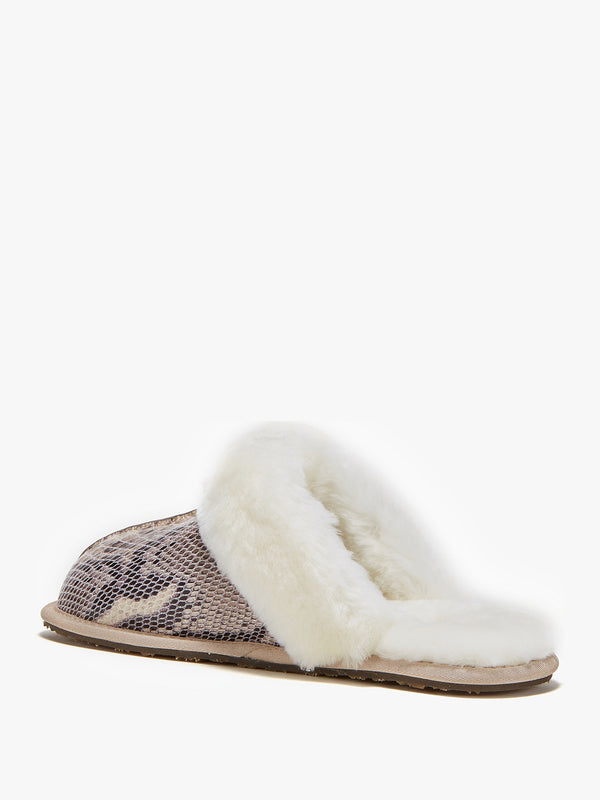 Beige Reptile Closed Toe Mule Slippers
