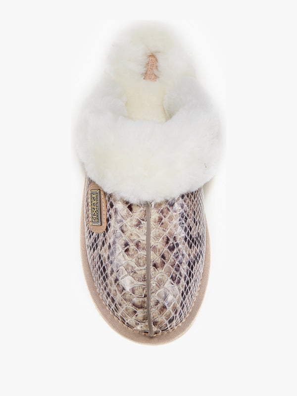 Beige Reptile Closed Toe Mule Slippers