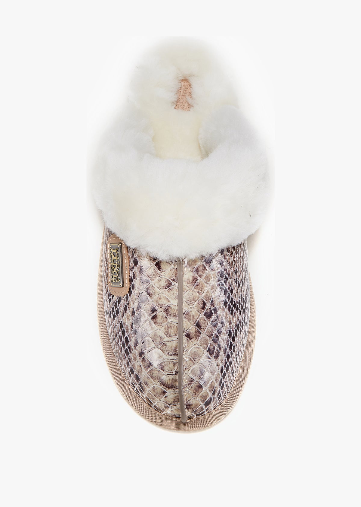 Beige Reptile Closed Toe Mule Slippers
