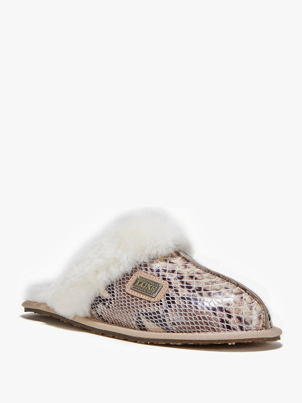 Beige Reptile Closed Toe Mule Slippers