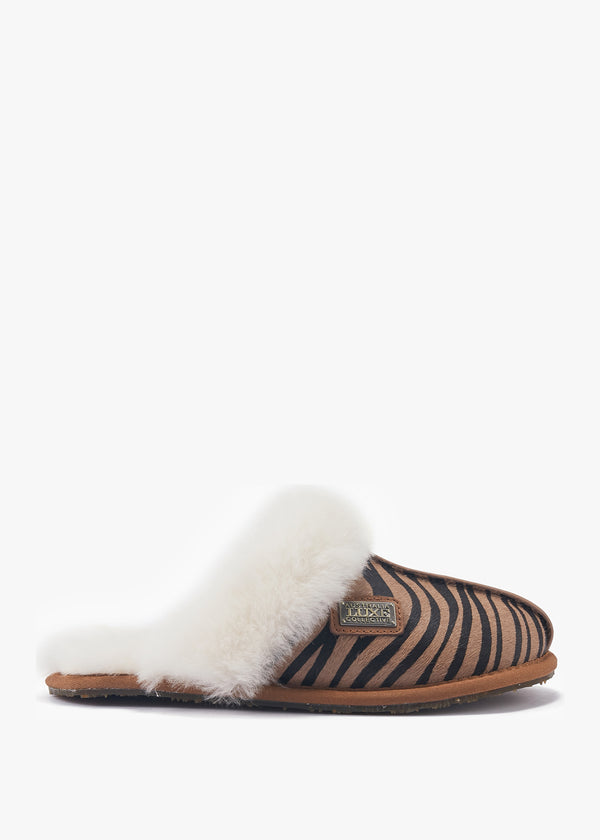 Tan Zebra Closed Toe Mule Slippers