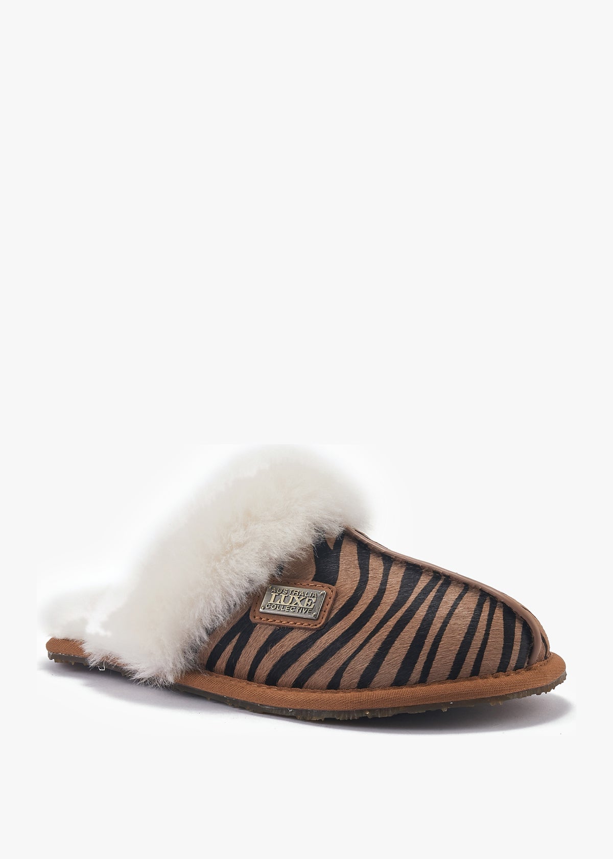 Tan Zebra Closed Toe Mule Slippers