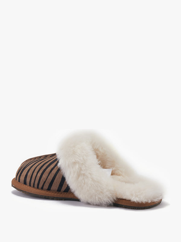 Tan Zebra Closed Toe Mule Slippers