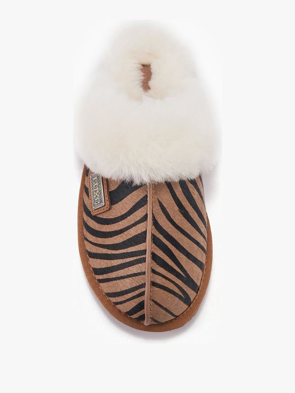 Tan Zebra Closed Toe Mule Slippers
