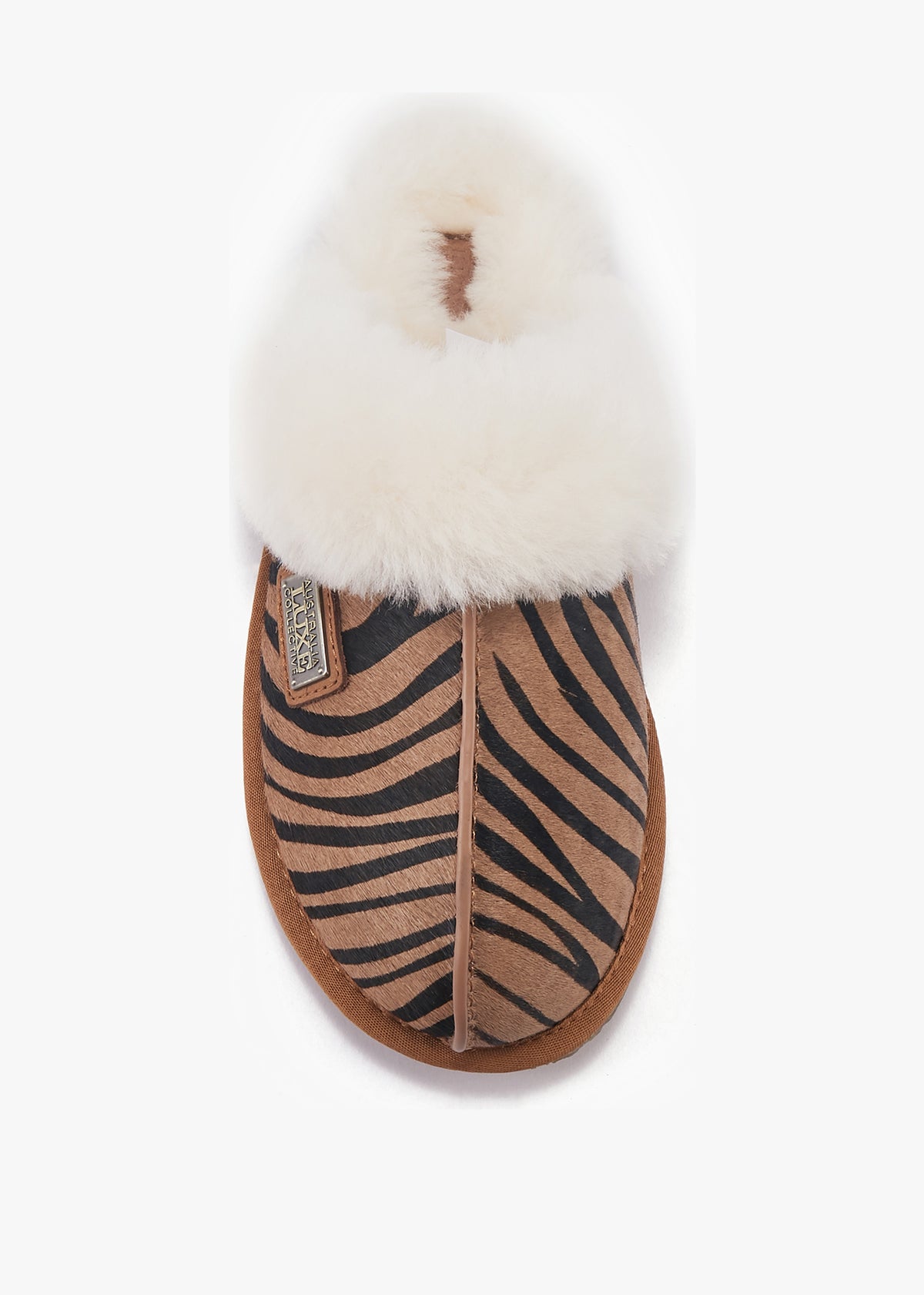 Tan Zebra Closed Toe Mule Slippers