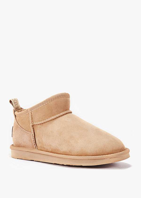 Cosy Ultra Short Beige Shaggy Suede Ankle Boots
