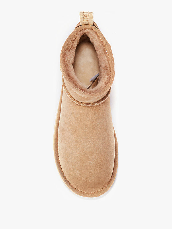 Cosy Ultra Short Beige Shaggy Suede Ankle Boots