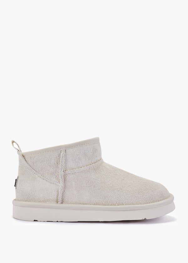 Cosy Ultra Short Cream Shaggy Suede Ankle Boots