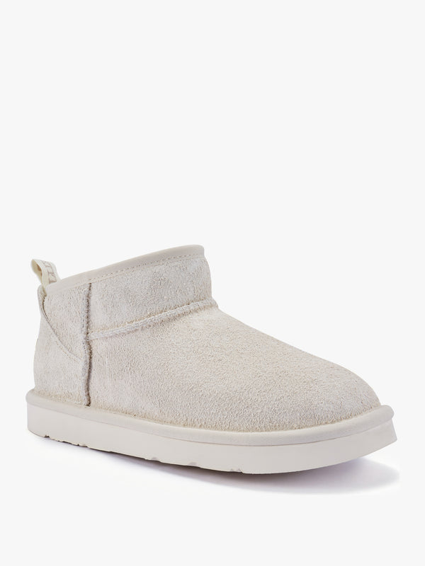 Cosy Ultra Short Cream Shaggy Suede Ankle Boots