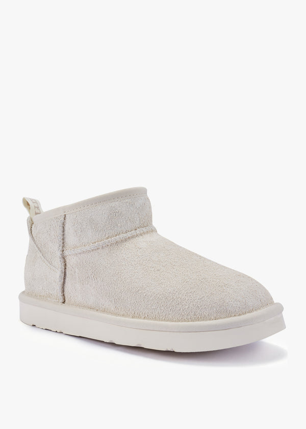 Cosy Ultra Short Cream Shaggy Suede Ankle Boots