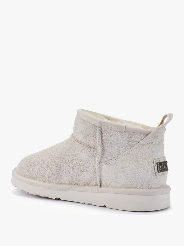 Cosy Ultra Short Cream Shaggy Suede Ankle Boots