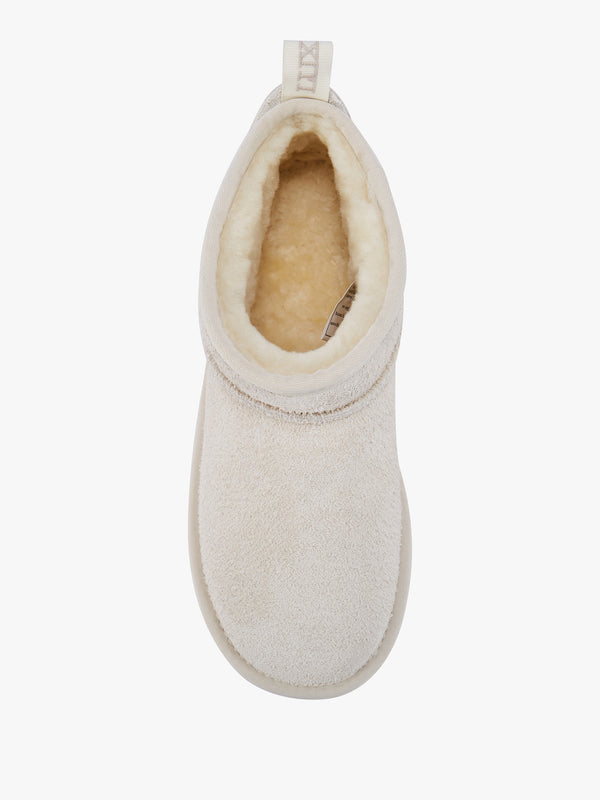 Cosy Ultra Short Cream Shaggy Suede Ankle Boots