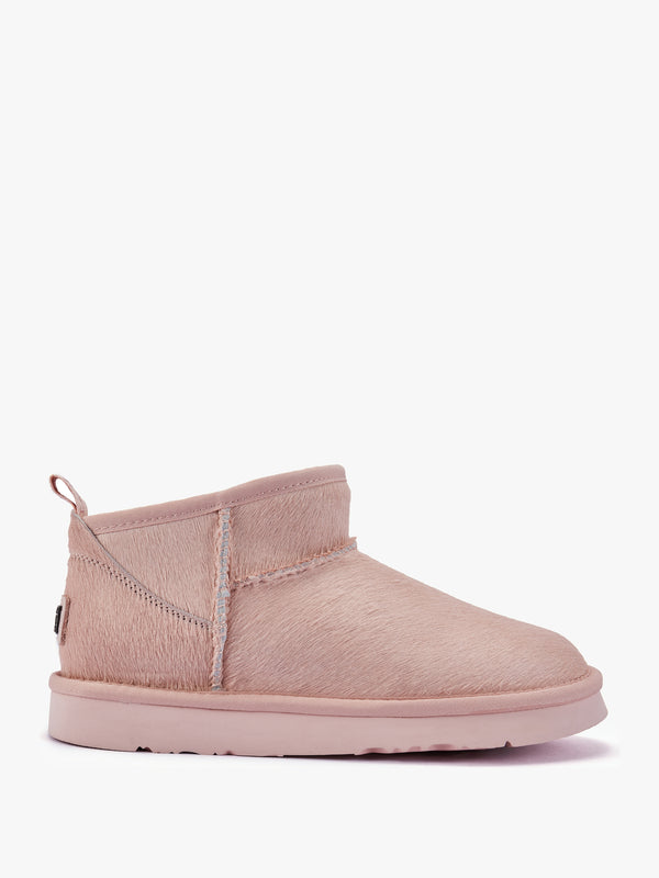 Cosy Ultra Short Pink Pony Hair Ankle Boots