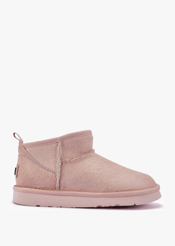 Cosy Ultra Short Pink Pony Hair Ankle Boots