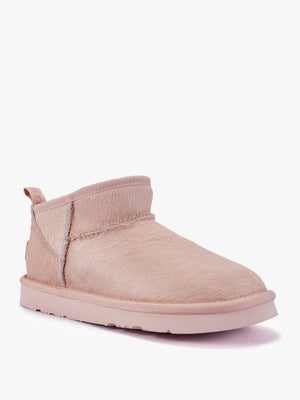 Cosy Ultra Short Pink Pony Hair Ankle Boots