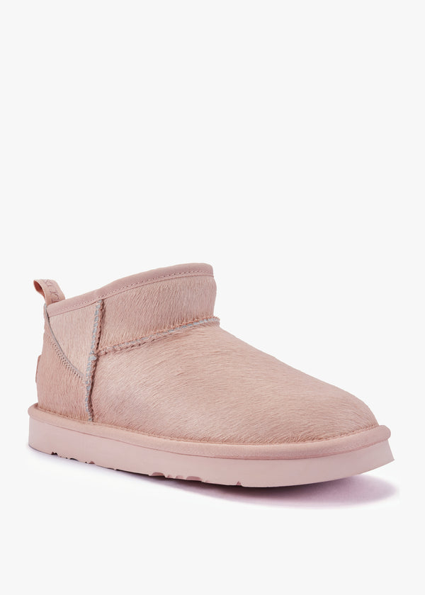 Cosy Ultra Short Pink Pony Hair Ankle Boots