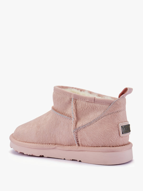 Cosy Ultra Short Pink Pony Hair Ankle Boots