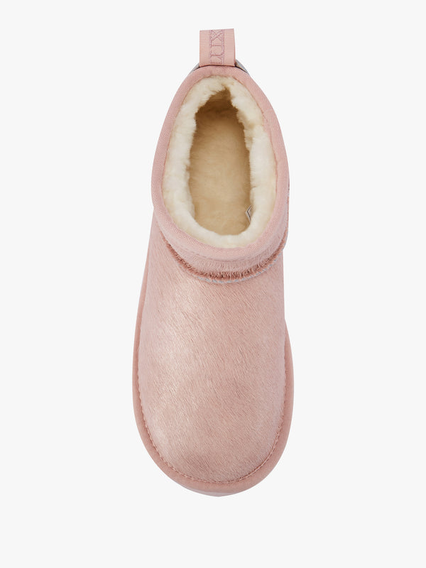 Cosy Ultra Short Pink Pony Hair Ankle Boots