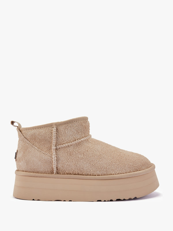 Cosy Beige Shaggy Suede Platform Ankle Boots