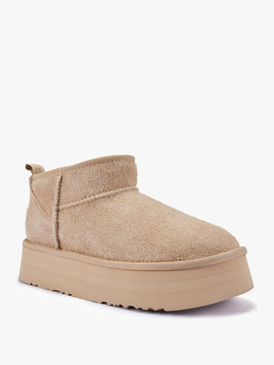 Cosy Beige Shaggy Suede Platform Ankle Boots