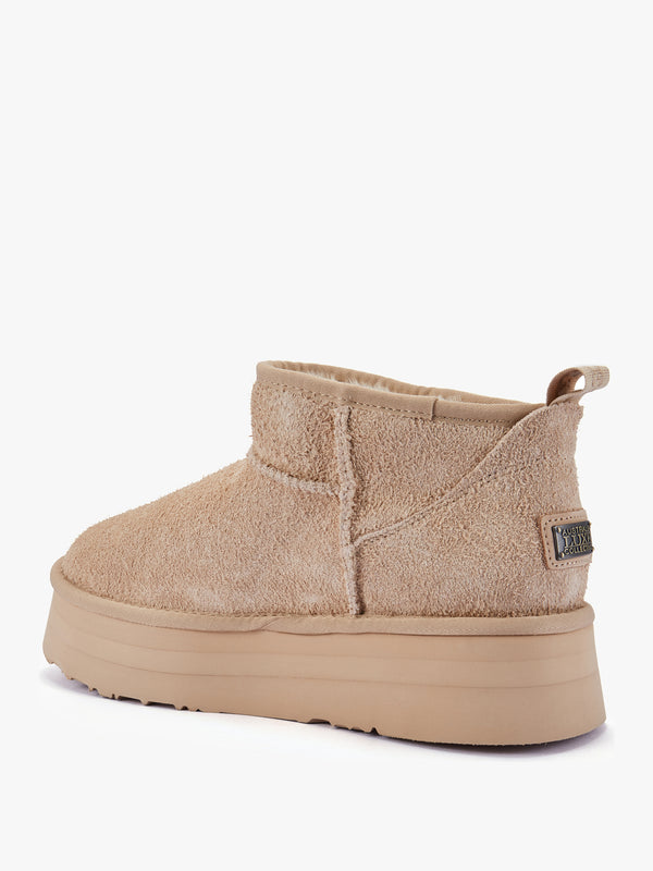 Cosy Beige Shaggy Suede Platform Ankle Boots