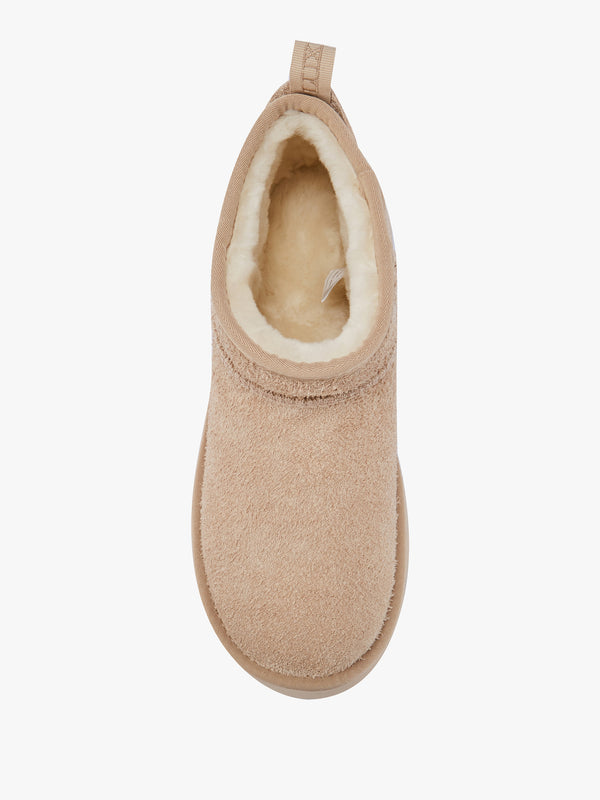 Cosy Beige Shaggy Suede Platform Ankle Boots