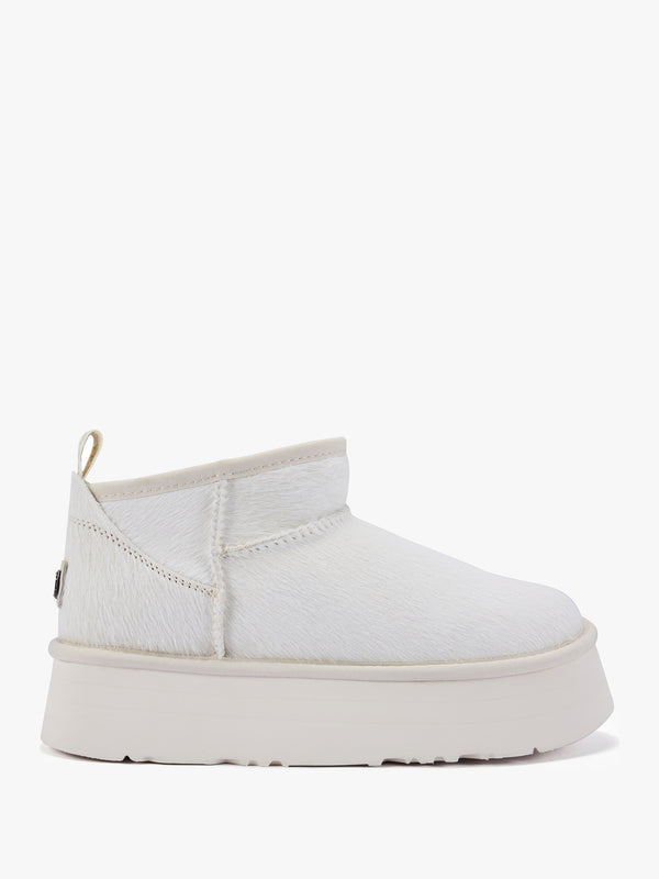 Cosy Off White Pony Hair Platform Ankle Boots
