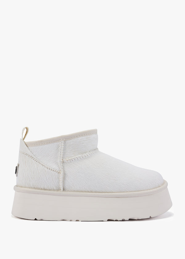 Cosy Off White Pony Hair Platform Ankle Boots