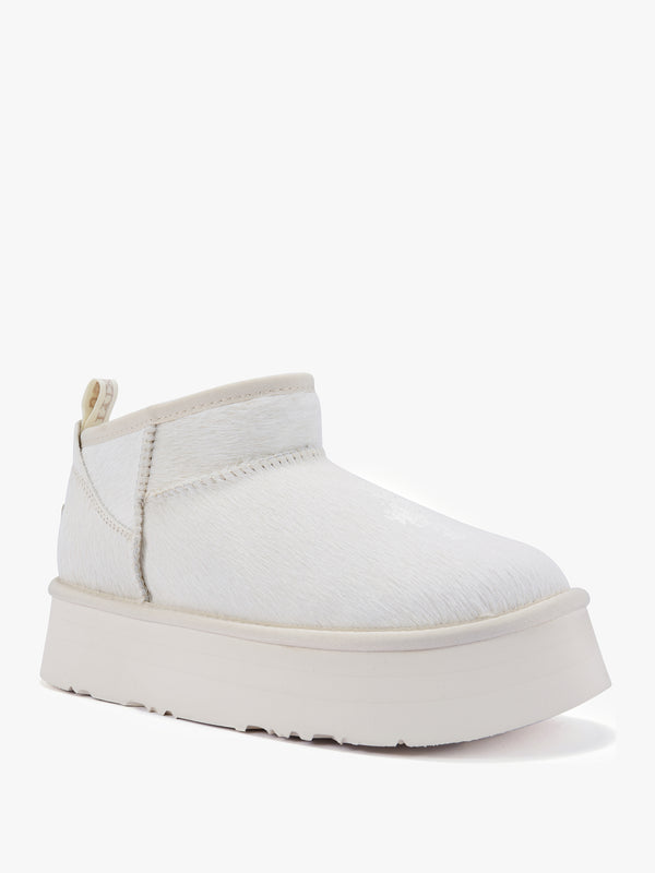 Cosy Off White Pony Hair Platform Ankle Boots