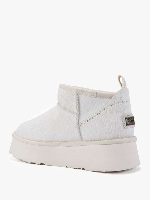 Cosy Off White Pony Hair Platform Ankle Boots