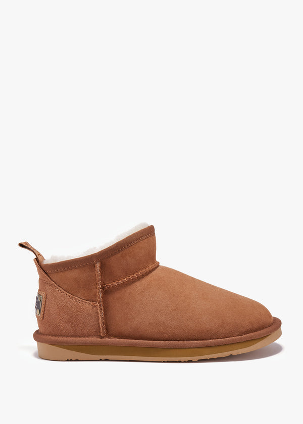 Cosy Ultra Short Tan Double Face Sheepskin Ankle Boots