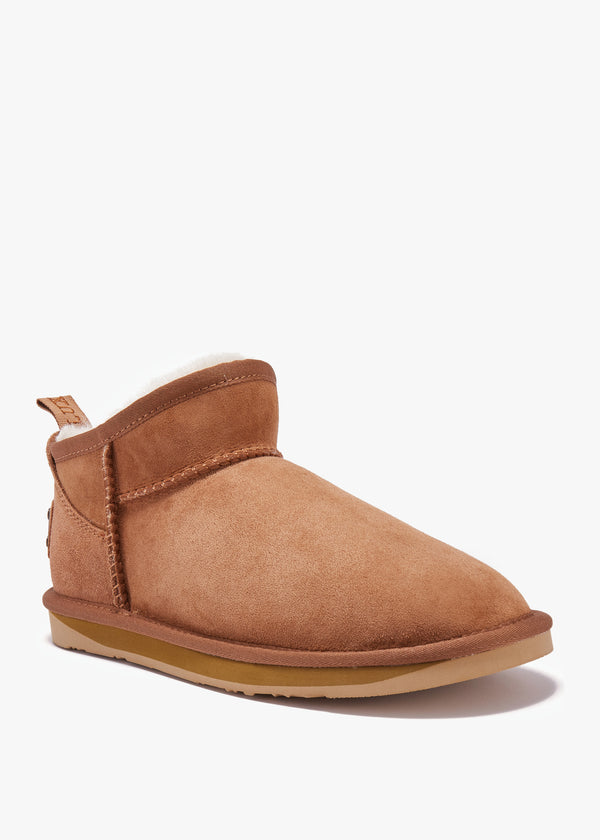 Cosy Ultra Short Tan Double Face Sheepskin Ankle Boots