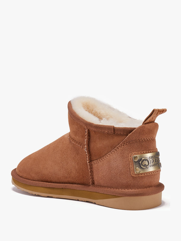 Cosy Ultra Short Tan Double Face Sheepskin Ankle Boots