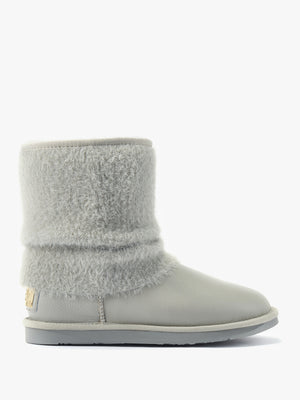 Fame Short Grey Knitted Cuff Ankle Boots