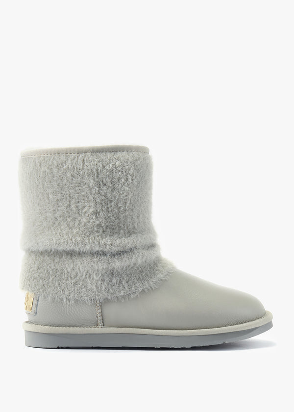 Fame Short Grey Knitted Cuff Ankle Boots