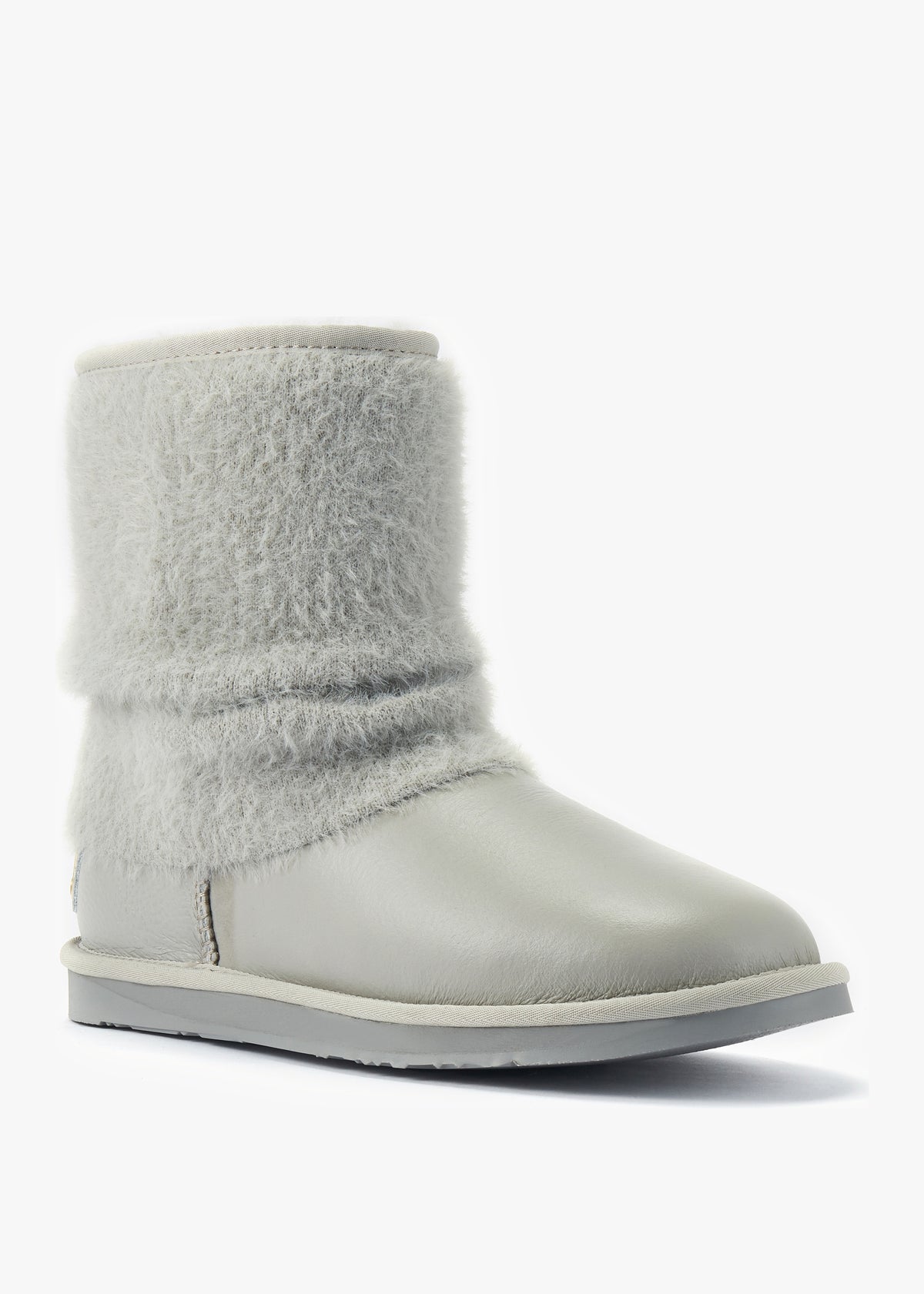 Fame Grey Knitted Cuff Sheepskin Ankle Boots