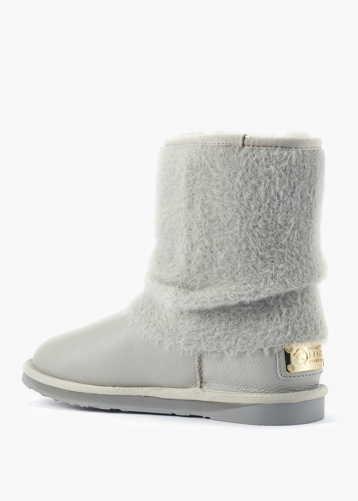 Fame Grey Knitted Cuff Sheepskin Ankle Boots
