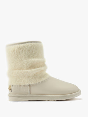 Fame Short White Knitted Cuff Ankle Boots