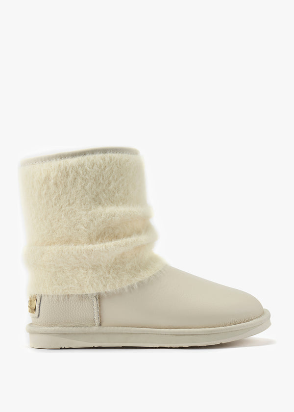 Fame Short White Knitted Cuff Ankle Boots