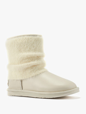 Fame Short White Knitted Cuff Ankle Boots