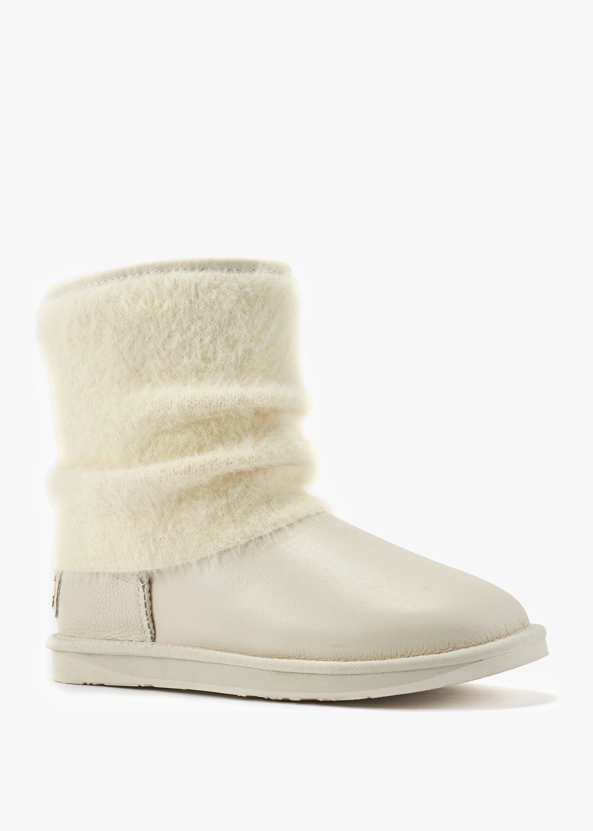 Fame White Leather Knitted Cuff Boots
