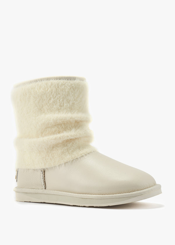 Fame Short White Knitted Cuff Ankle Boots