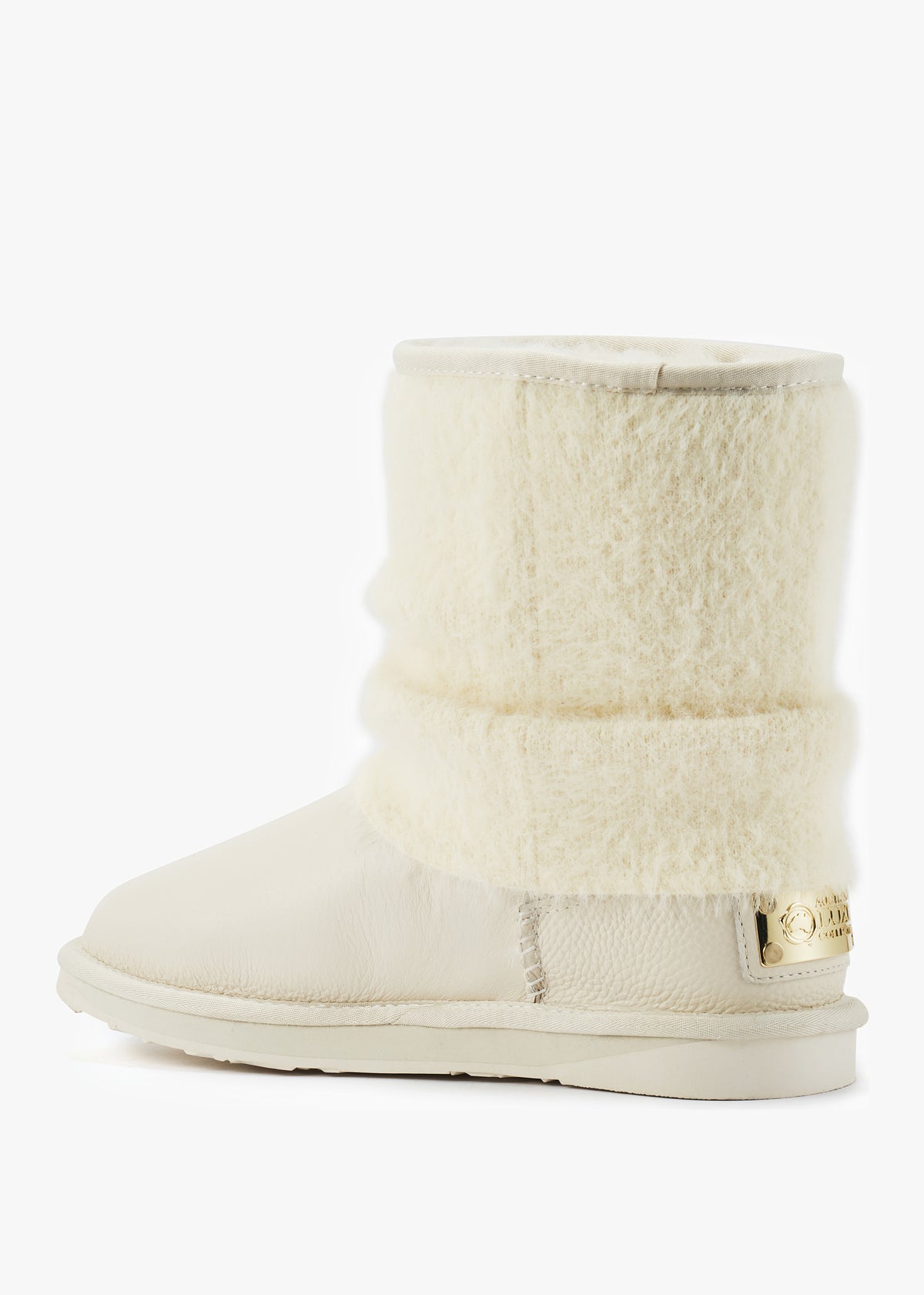 Fame White Leather Knitted Cuff Boots