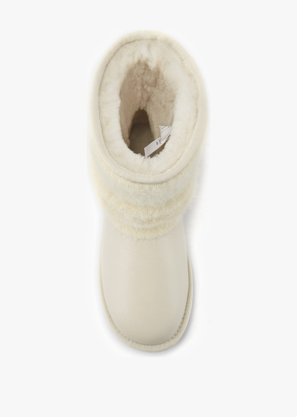 Fame White Leather Knitted Cuff Boots