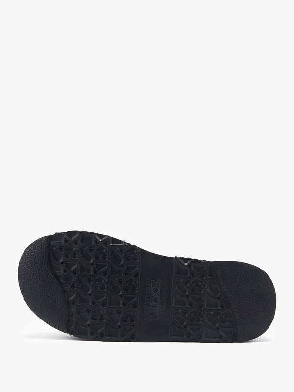 Fame Black Suede Knitted Cuff Platform Ankle Boots
