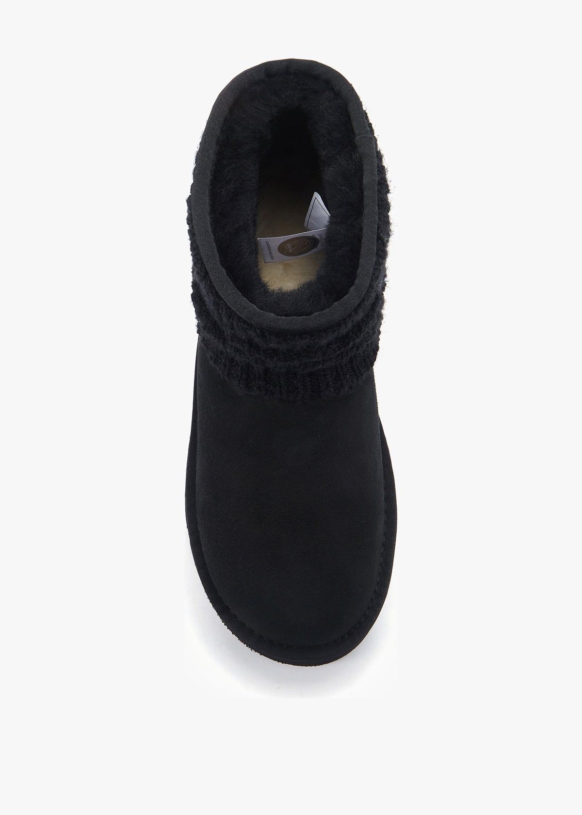 Fame Black Suede Knitted Cuff Platform Ankle Boots
