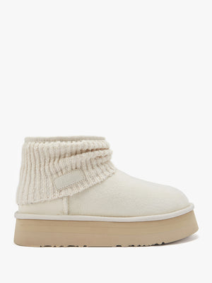 Fame Cream Suede Knitted Cuff Ankle Boots